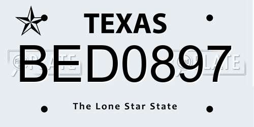 BED0897 Texas License Plate