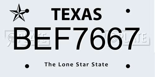 BEF7667 Texas License Plate