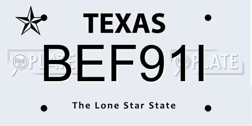 BEF91I Texas License Plate