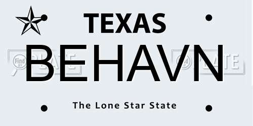 BEHAVN Texas License Plate