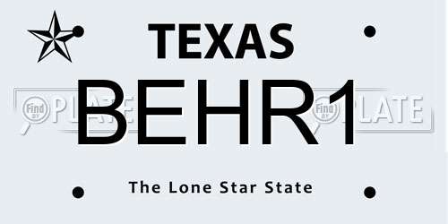 BEHR1 Texas License Plate