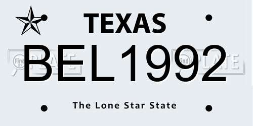 BEL1992 Texas License Plate