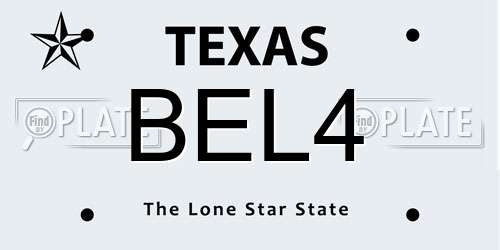 BEL4 Texas License Plate