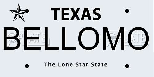 BELLOMO Texas License Plate