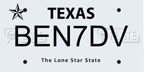 BEN7DV Texas License Plate