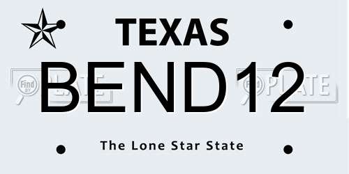 BEND12 Texas License Plate