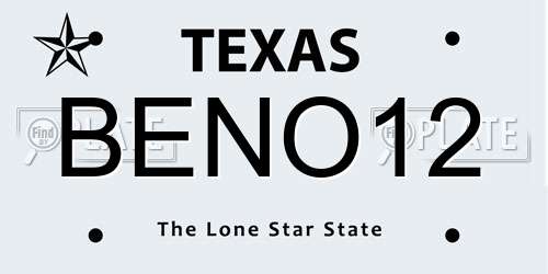 BENO12 Texas License Plate