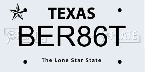 BER86T Texas License Plate