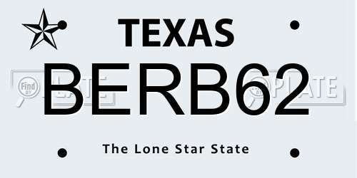 BERB62 Texas License Plate
