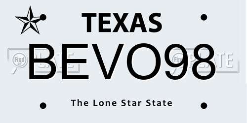 BEVO98 Texas License Plate