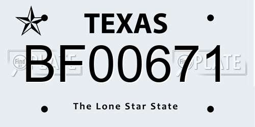 BF00671 Texas License Plate