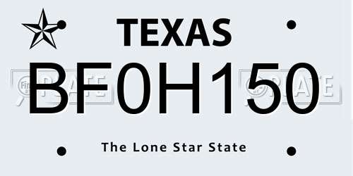 BF0H150 Texas License Plate