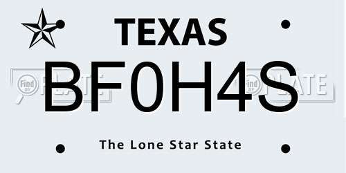 BF0H4S Texas License Plate