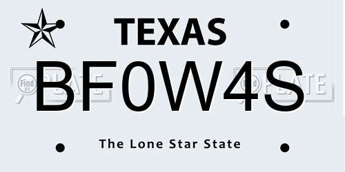 BF0W4S Texas License Plate