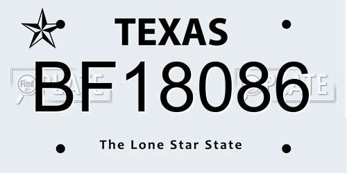 BF18086 Texas License Plate