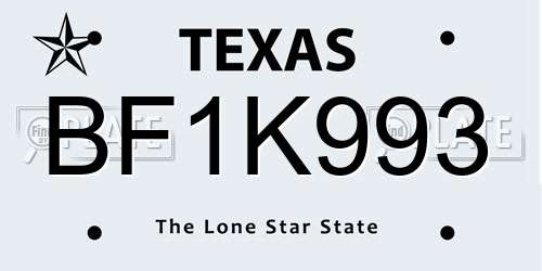 BF1K993 Texas License Plate
