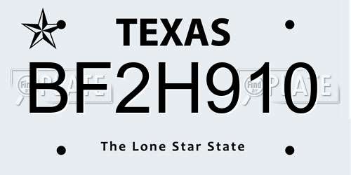 BF2H910 Texas License Plate