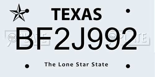 BF2J992 Texas License Plate
