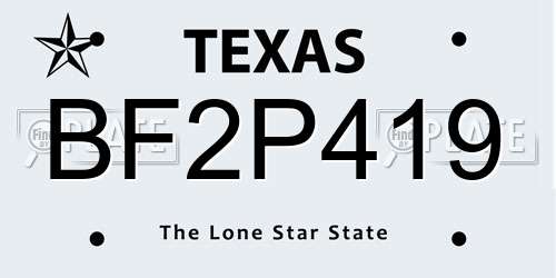 BF2P419 Texas License Plate