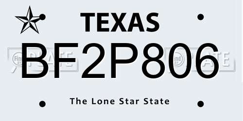 BF2P806 Texas License Plate