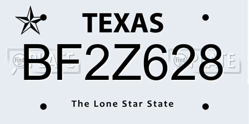 BF2Z628 Texas License Plate