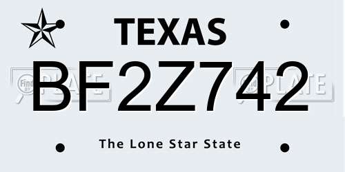 BF2Z742 Texas License Plate
