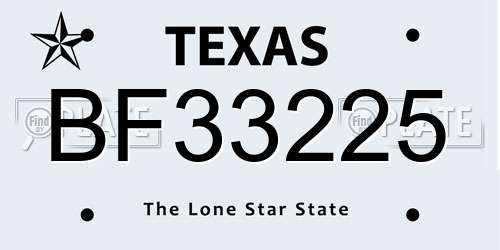 BF33225 Texas License Plate