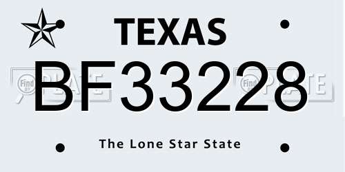 BF33228 Texas License Plate