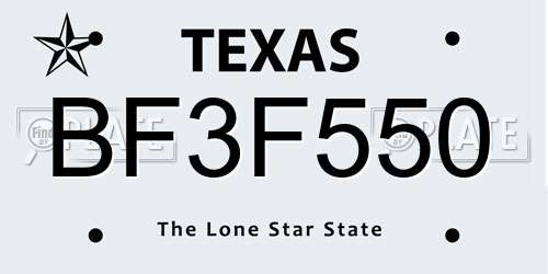 BF3F550 Texas License Plate