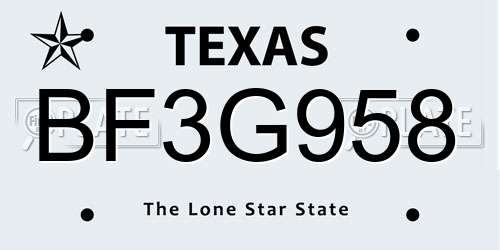 BF3G958 Texas License Plate