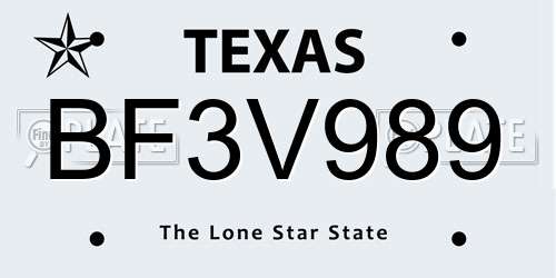 BF3V989 Texas License Plate