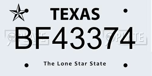 BF43374 Texas License Plate