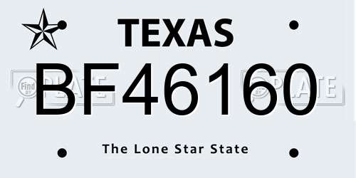 BF46160 Texas License Plate