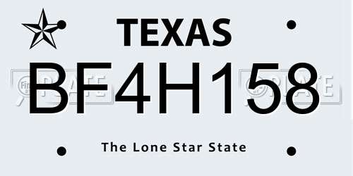 BF4H158 Texas License Plate