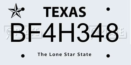 BF4H348 Texas License Plate