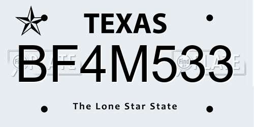 BF4M533 Texas License Plate