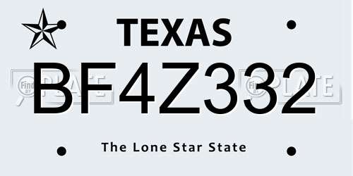 BF4Z332 Texas License Plate