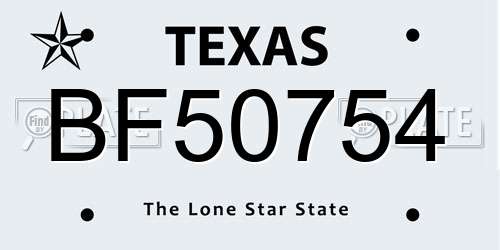 BF50754 Texas License Plate