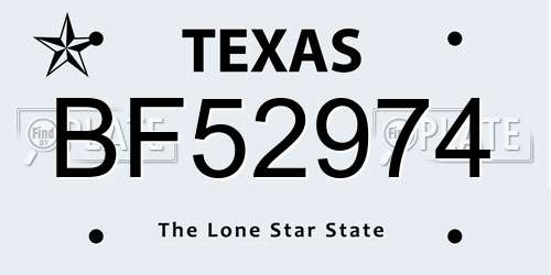 BF52974 Texas License Plate
