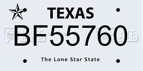 BF55760 Texas License Plate