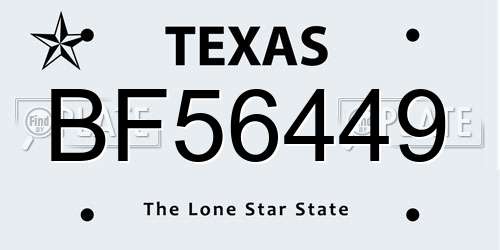 BF56449 Texas License Plate