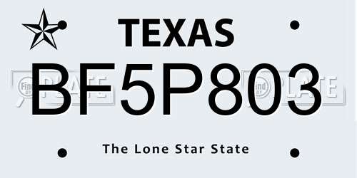 BF5P803 Texas License Plate