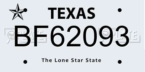 BF62093 Texas License Plate