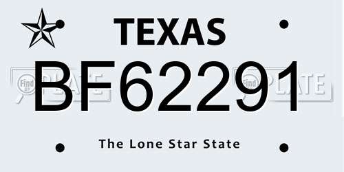 BF62291 Texas License Plate