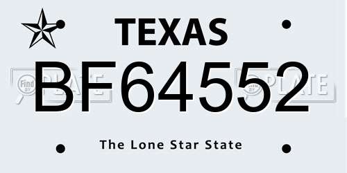 BF64552 Texas License Plate