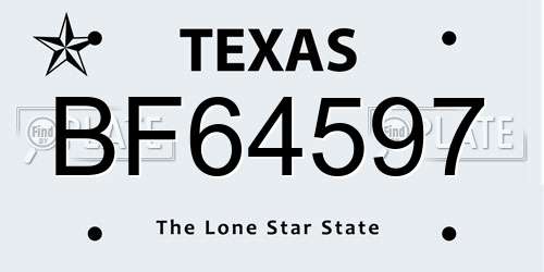 BF64597 Texas License Plate