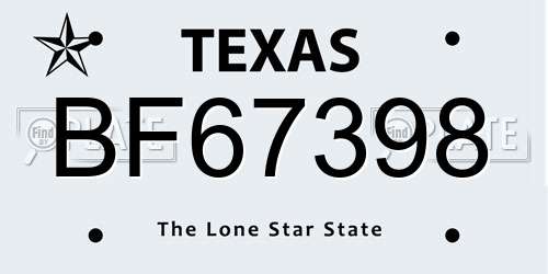 BF67398 Texas License Plate