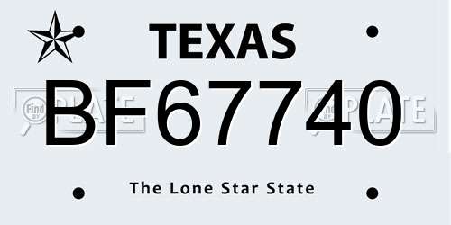 BF67740 Texas License Plate