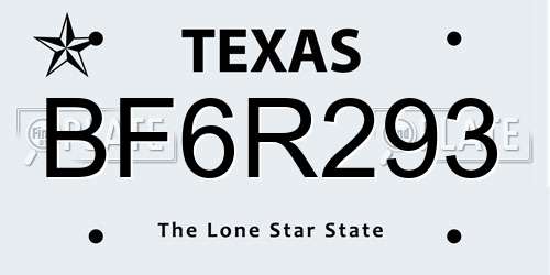 BF6R293 Texas License Plate