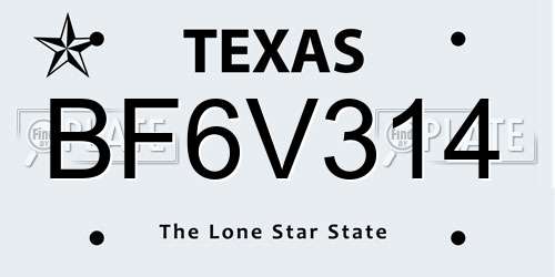 BF6V314 Texas License Plate